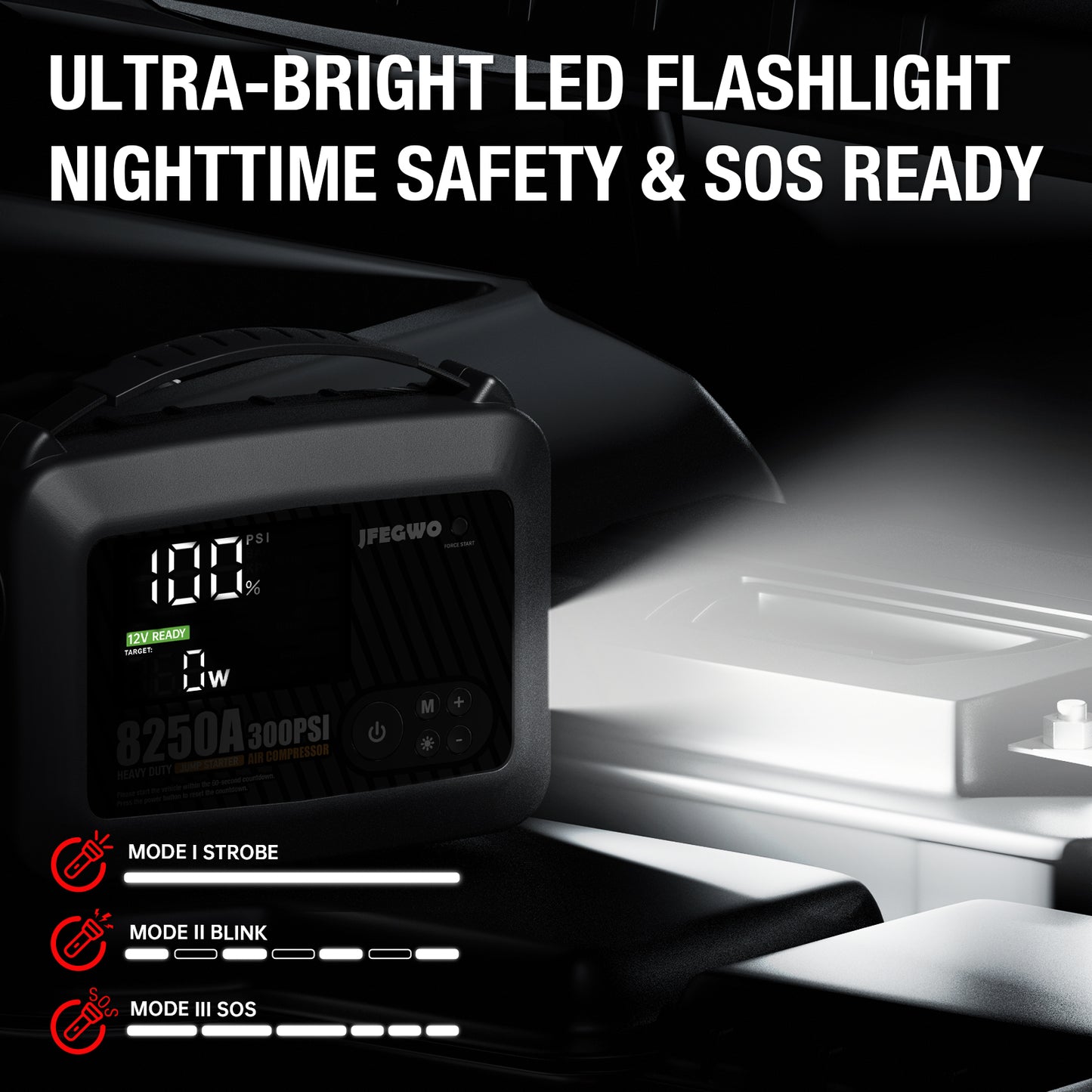 CS02 8250A Jump Starter with Air Compressor, 32000mAh 150PSI Portable Car Truck Jump Starter Heavy Duty (16L Gas/12l Diesel), 12V Lithium Jump Box Battery Booster Pack PD65W LED Display DC/USB